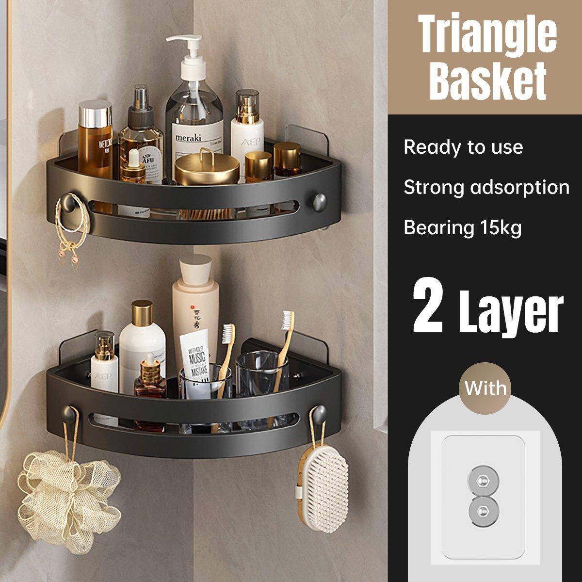 V528-RACK-BLACK-434157-202509251025-00 Bathroom Corner Shower Shelf Shampoo Soap Holder Rack Storage Organiser Caddy - Image 1