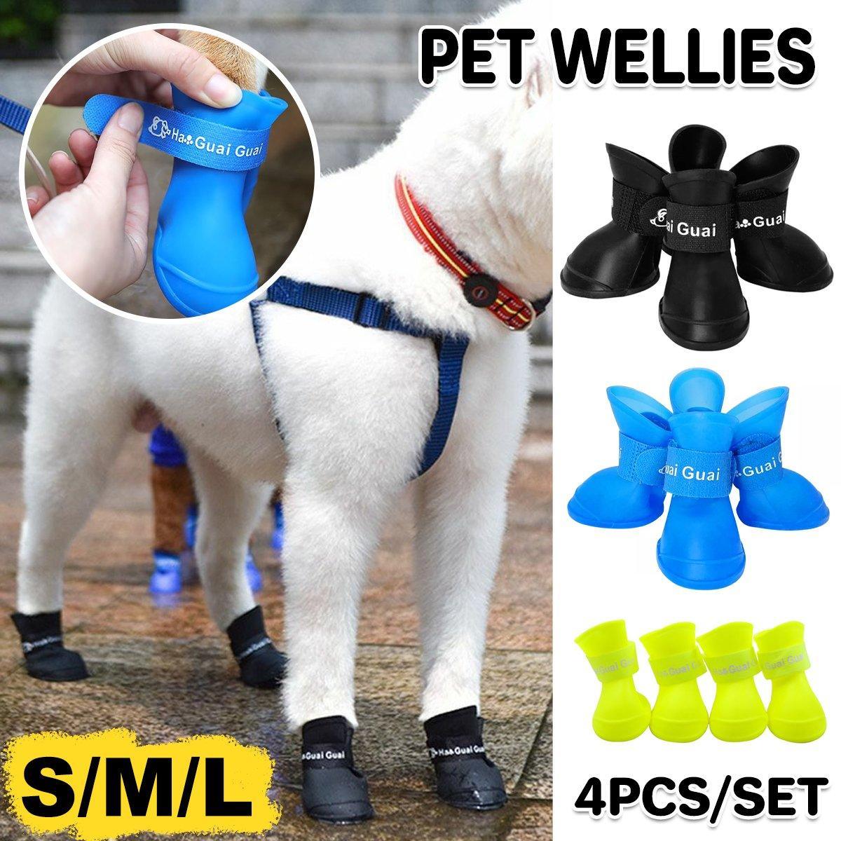 V528-RAIN-BOOTS-BLACK-S-893883-202510011109-00 4pcs Cartoon Boots Pet Rain Shoes Waterproof Non-Slip Wear-Resistant Dog Shoes - Black - S - Image 1