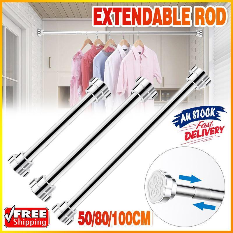 V528-RETRACTABLEDRYINGRACK-50CM-420379-202509301718-00 Adjustable Tension Rod Extendable Rack Shower Wind Curtain Closet Pole 50-160cm - 50-85cm - Image 1