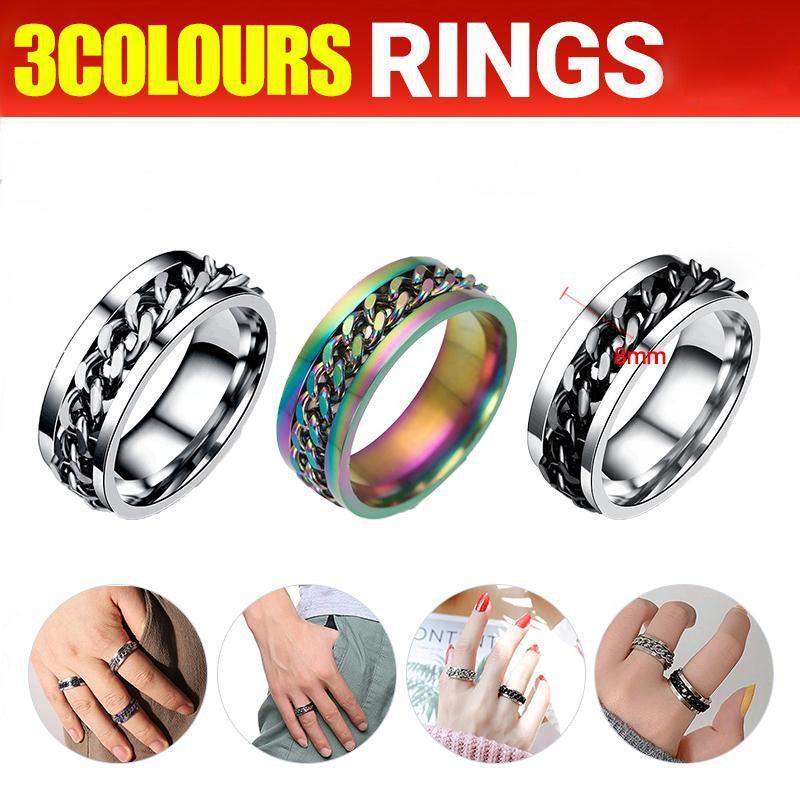 V528-RINGS-BLACK-SIZE11-206573-202510010827-00 Spinner Rings Mens Womens Fidget Rotating Ring Silver Stainless Steel Size 11 - Black - Image 1