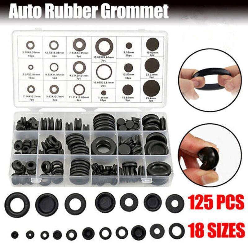 V528-RUBBERGROMMET-125PCS-90220-202509251246-00 125Pcs Rubber Grommet Set-Assorted Fastener Kit 18 Popular Sizes - Image 1