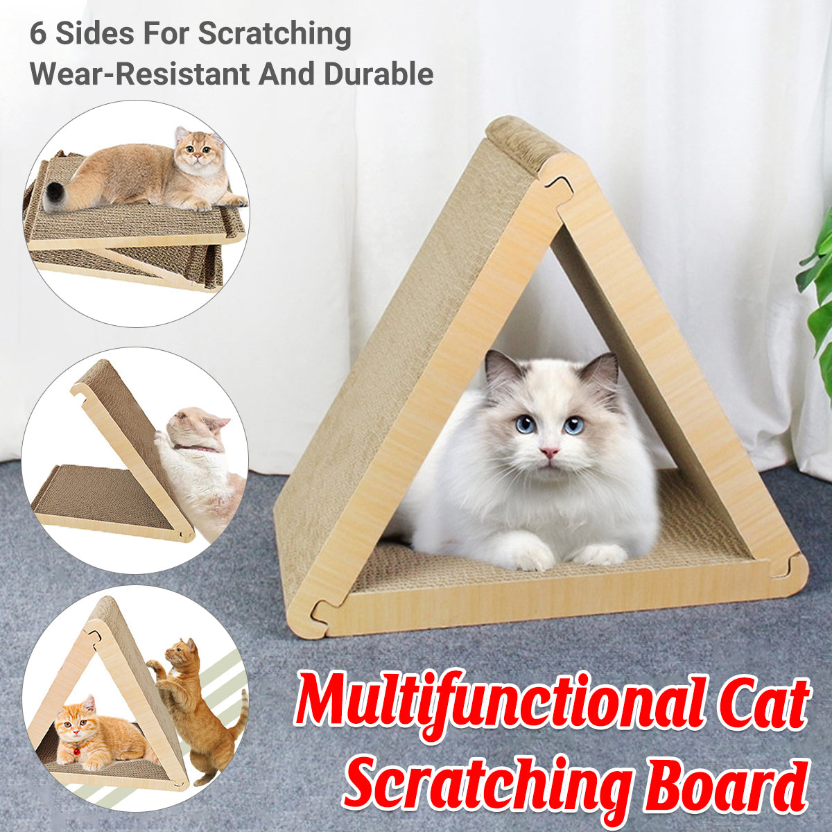 V528-SCRATCHING-POST-S-851157-202509251635-00 Triangular Cat Scratching Board Corrugated Paper Scratcher Pad Scraper Kitten - Image 1
