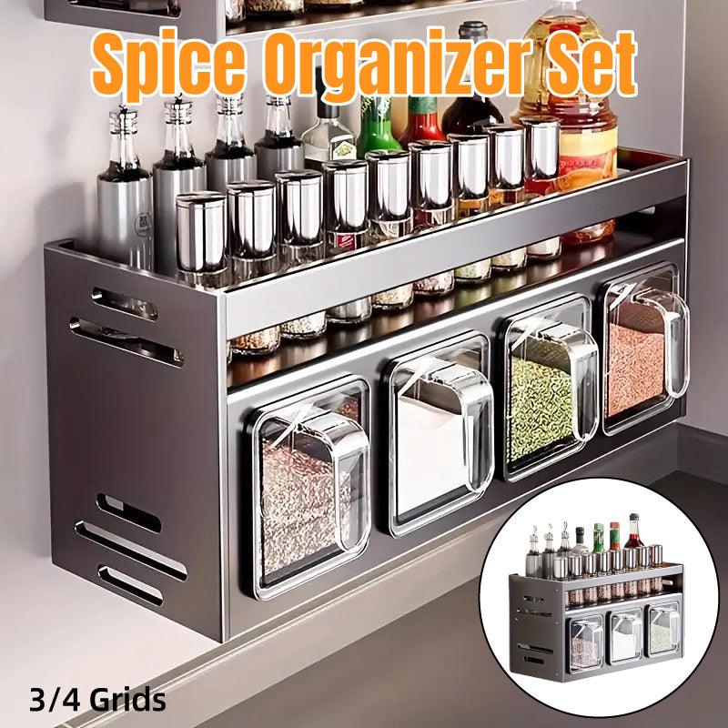 V528-SEASONING-BOX-3-244966-202509291936-00 Wall Mounted Kitchen Spice Box Shelf Multifunctional Organiser for Herbs Spices - 3-Grids - Image 1