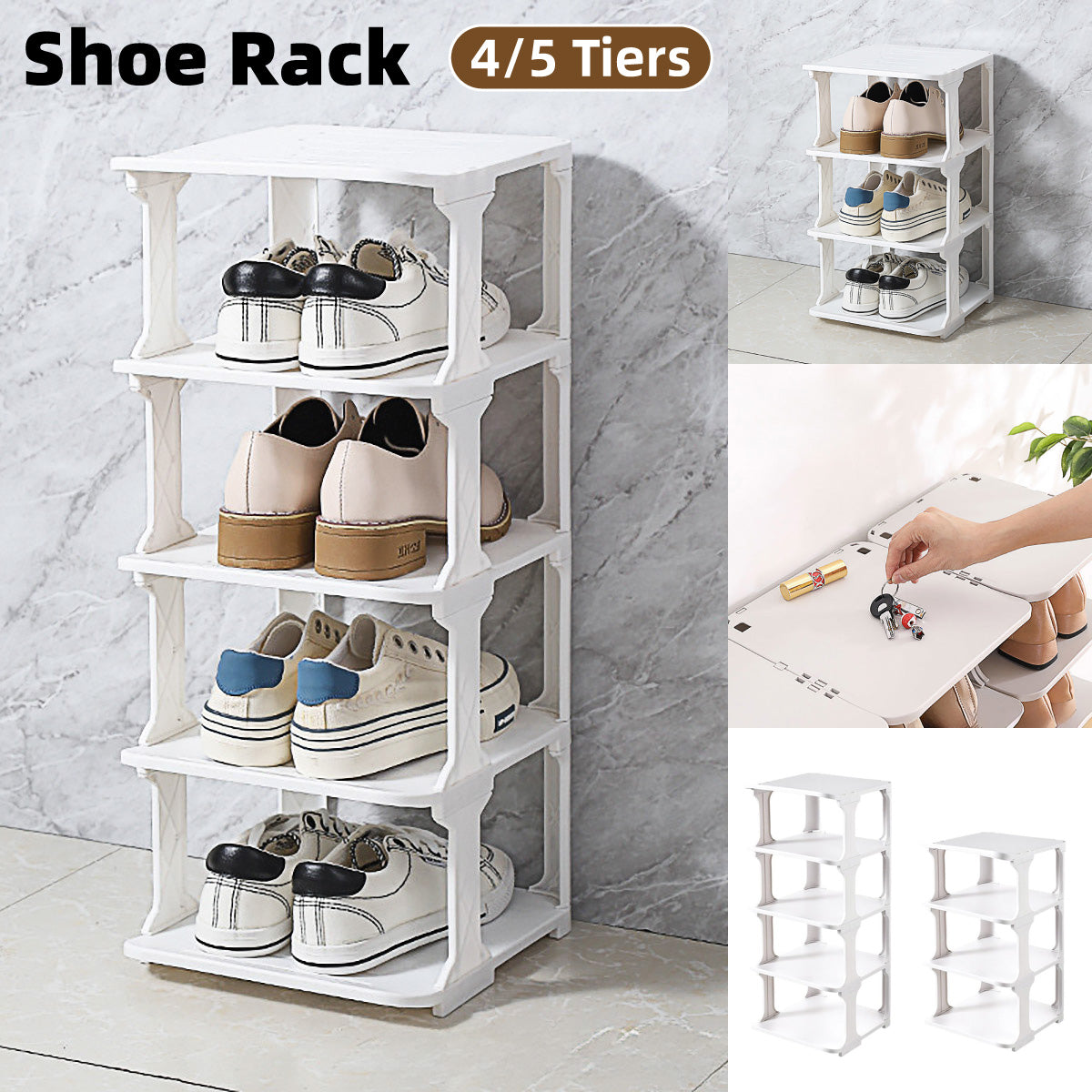 V528-SHOE-RACK-WHITE-5-318539-202509302254-00 4/5Tier Shoe Rack Organizer Shelf Space Saving Storage Stand For Entryway Home - 5-Tier - Image 1