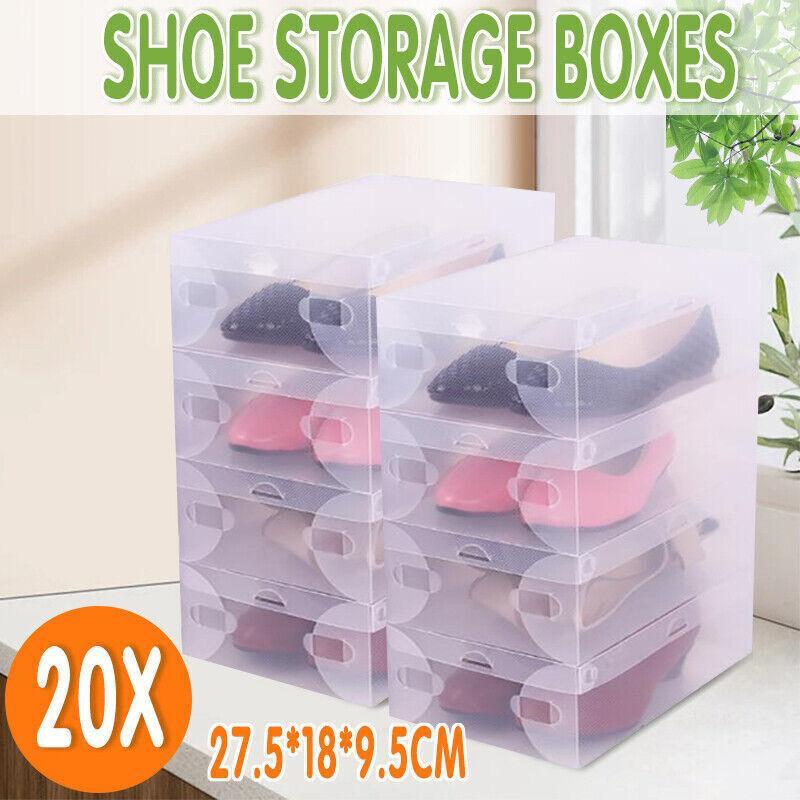 V528-SHOESTORAGE-20PCS-447469-202509251010-00 20x Clear Shoe Storage Box Foldable Stackable Plastic Shoe Boxes - Image 1