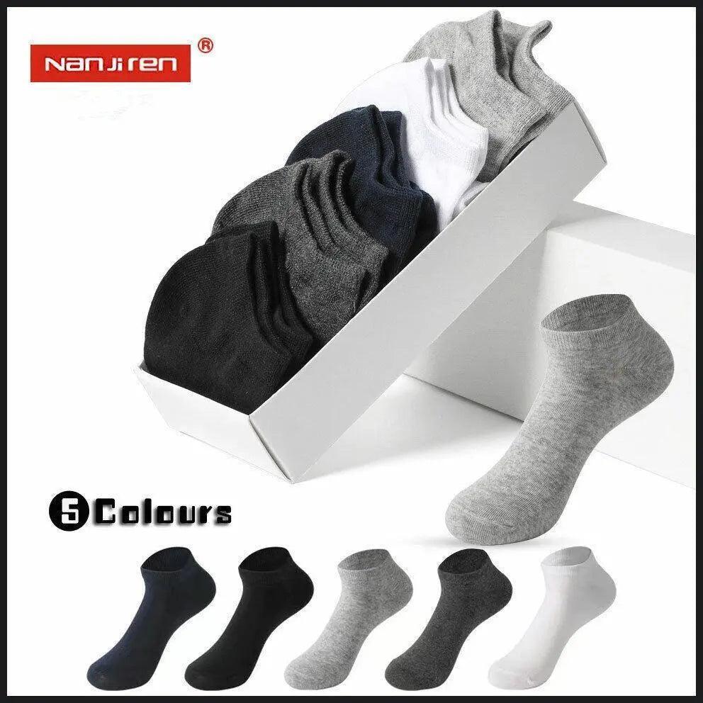 V528-SHORTLICOLOURLIGHTGREY5PAIRS96429-202509302345-00 Nanjiren 5 Pairs Socks Mens Men Low Cut Socks Ankle Soft Cotton Trainer Sport - Light Grey 5 Pairs - Image 1