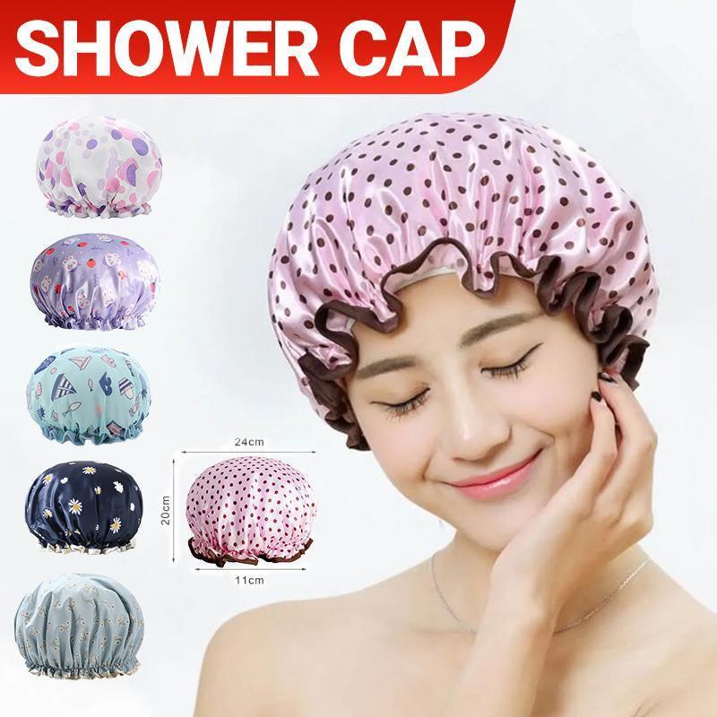 V528-SHOWERCAP-LIGHTBLUE-855152-202509301436-00 Double Layer Lux Shower Cap Bath Hat Hair Care Women Sleep Waterproof Reusable - Light Blue - Image 1