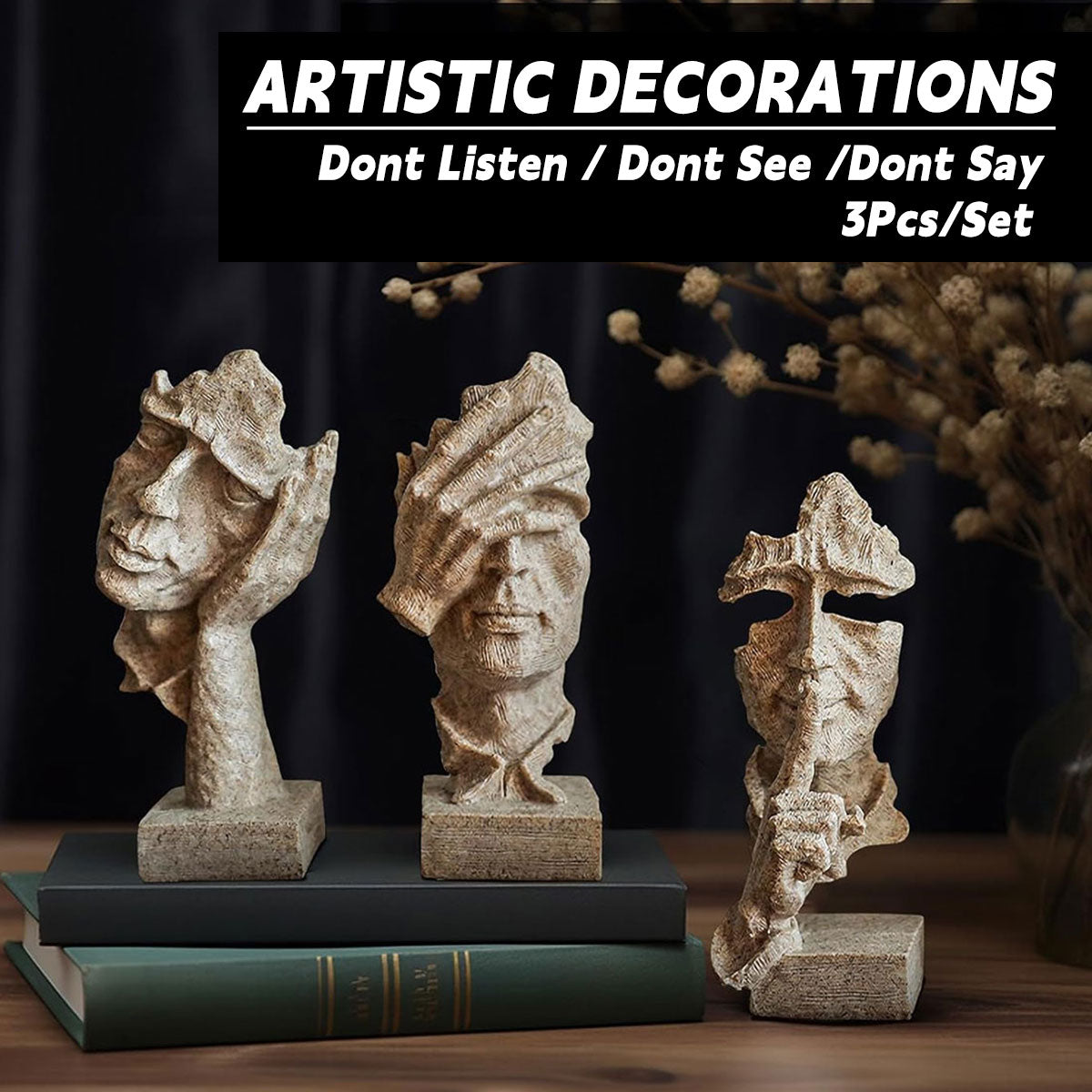 V528-SILENT-S-CMSJ-SHAYAN3PC-272800-202509251410-00 Resin Sculpture 3pcs Modern Office Desktop Art Decor Ornament Home Decoration - Image 1