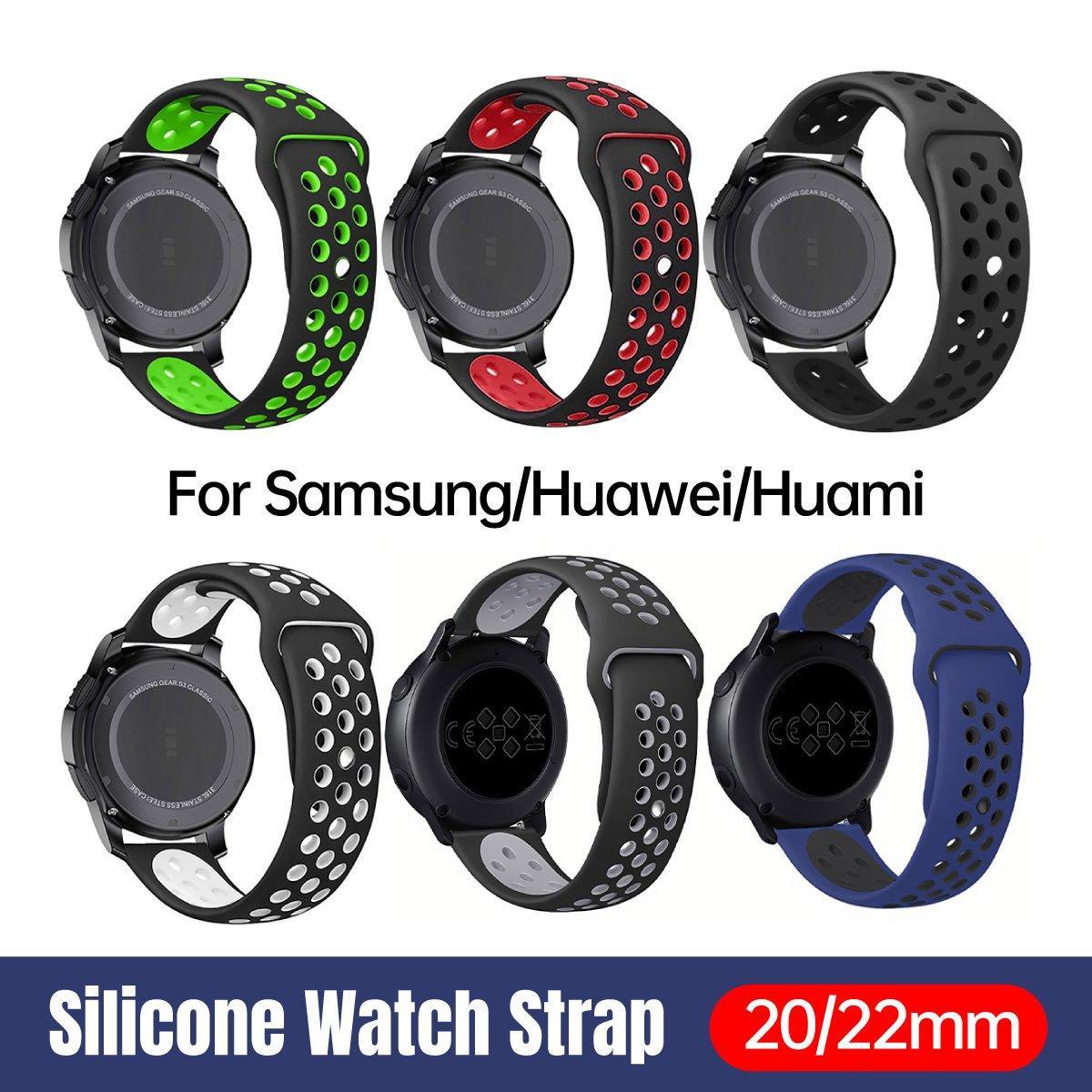V528-SILICONE-STRAP-20MM-GREY-400947-202510010709-00 22mm 20mm Silicone Sports Watch Band for Samsung Huawei Huami Two-Tone Strap - 20mm-Grey - Image 1