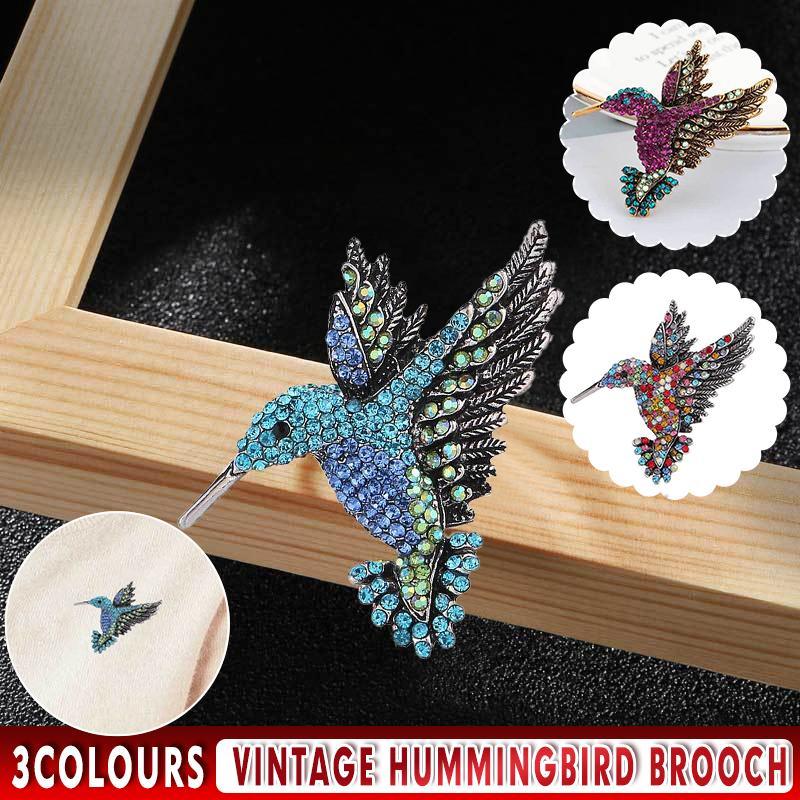V528-SM00249-HUMMINGBIRD-BLSI-584549-202510010345-00 Fashion Hummingbird Brooch Pink Diamond Silver Brooch Gift Retro Style - Blue - Image 1