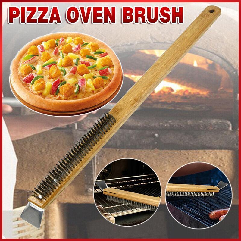 V528-SM00609-PIZZABRUSH-227309-202509251021-00 Long Handle Pizza Oven Brush Steel Wire BBQ Grill Cleaner with Scraper 57.5cm - Image 1