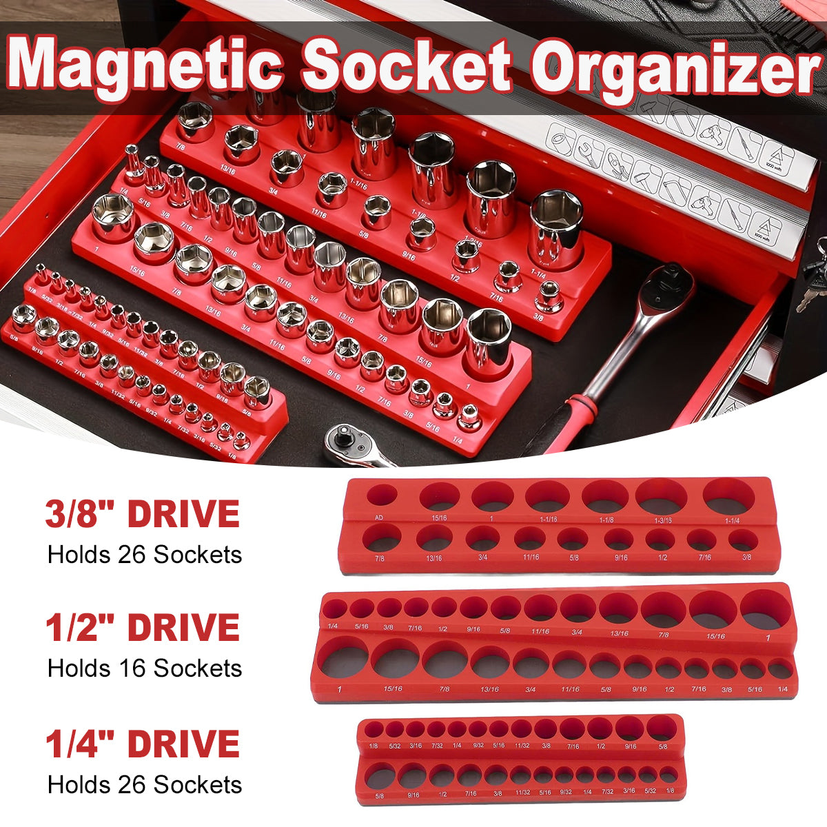 V528-SOCKET-HOLDER-88852RED-EN-338719-202509251126-00 Plastic Socket Storage Rack Tool Organizer for Metric and Imperial Sockets - Image 1