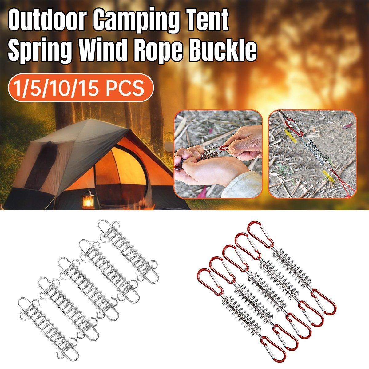 V528-SPRING-BUCKLE-10PAIR-997462-202509301400-00 1-15PCS Outdoor Camping Tent Spring Wind Rope Buckle Fix Hook Buckles Silver Red - 10pair - Image 1
