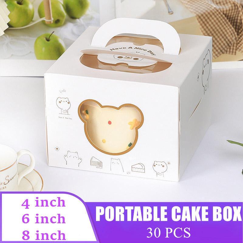 V528-SQ226-DGH-BEAR-6C-30PCS-318048-202509301618-00 30PCS Bear Portable Cake Boxes Display Window Packing Case Party with Handle Birthday - 6 inch - Image 1