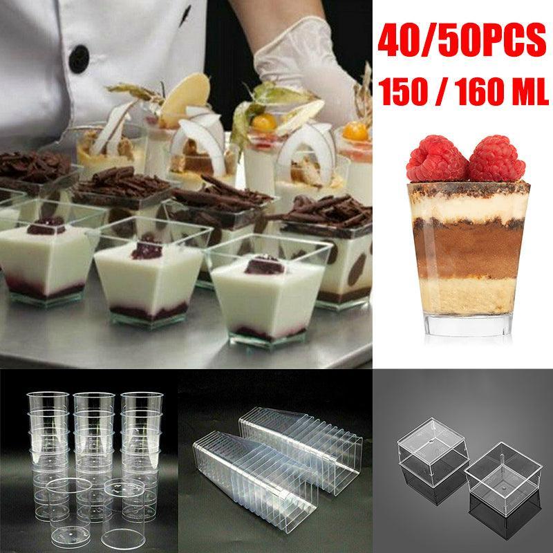 V528-SQUARE-58-75-50PCS-9787408-202509301800-00 40-50 Pcs Mousse Cake Dessert Cups Clear Plastic Sample Drink Wine Jelly Tumbler - 50PCS-Square-58*75MM - Image 1