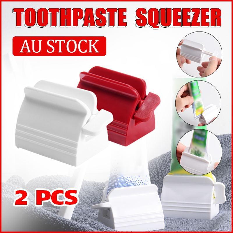 V528-SQUEEZER-RED-2PCS-279696-202509291927-00 Large Bathroom Toothpaste Squeezer Tube Easy Stand Dispenser Rolling Holder Seat - Red - Image 1