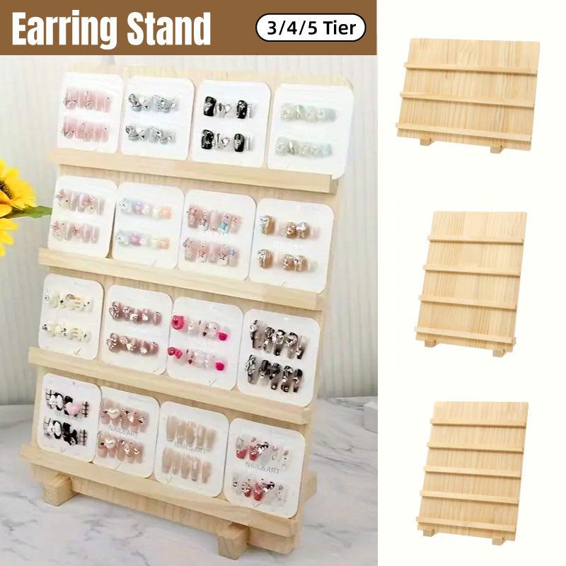 V528-STAND-5-357225-202509301327-00 Wooden Earrings Display Rack Multi Tier Jewelry Stand Organizer Earrings Holder - 5-Tier - Image 1