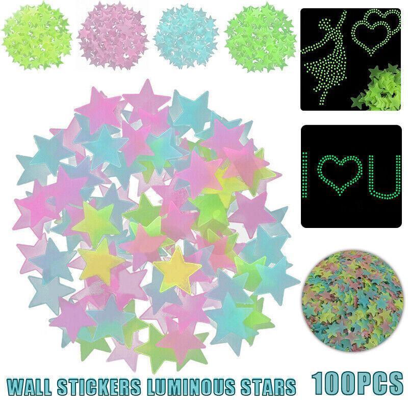 V528-STAR-MULTICOLOURED-100PCS-123789-202510010446-00 100 Pieces Glow-in-the-Dark Luminous Star Wall Stickers for Bedroom or Ceiling Decor - Multicolour - Image 1