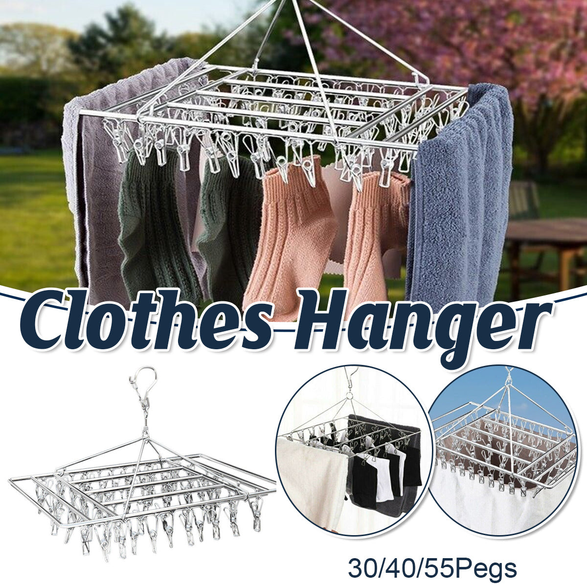 V528-STEELHANGER-55PEG-427175-202509301600-00 30/40/55 Pegs Stainless Steel Laundry Sock Underwear Clothes Dryer Rack Hanger - 55Pegs - Image 1