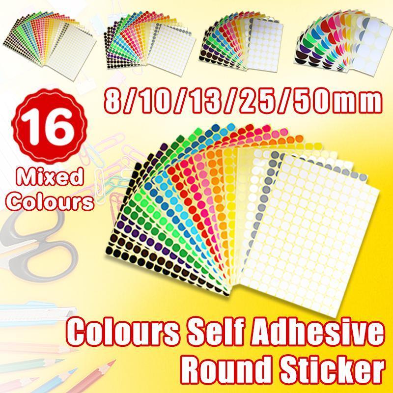 V528-STICKER-16PCS-MIX-25MM-185562-202509301955-00 8mm to 50mm Round Dot Stickers Coloured Paper Labels Circles Dot Adhesive Sticky - 25mm 40 Dots -16 Sheets - Image 1