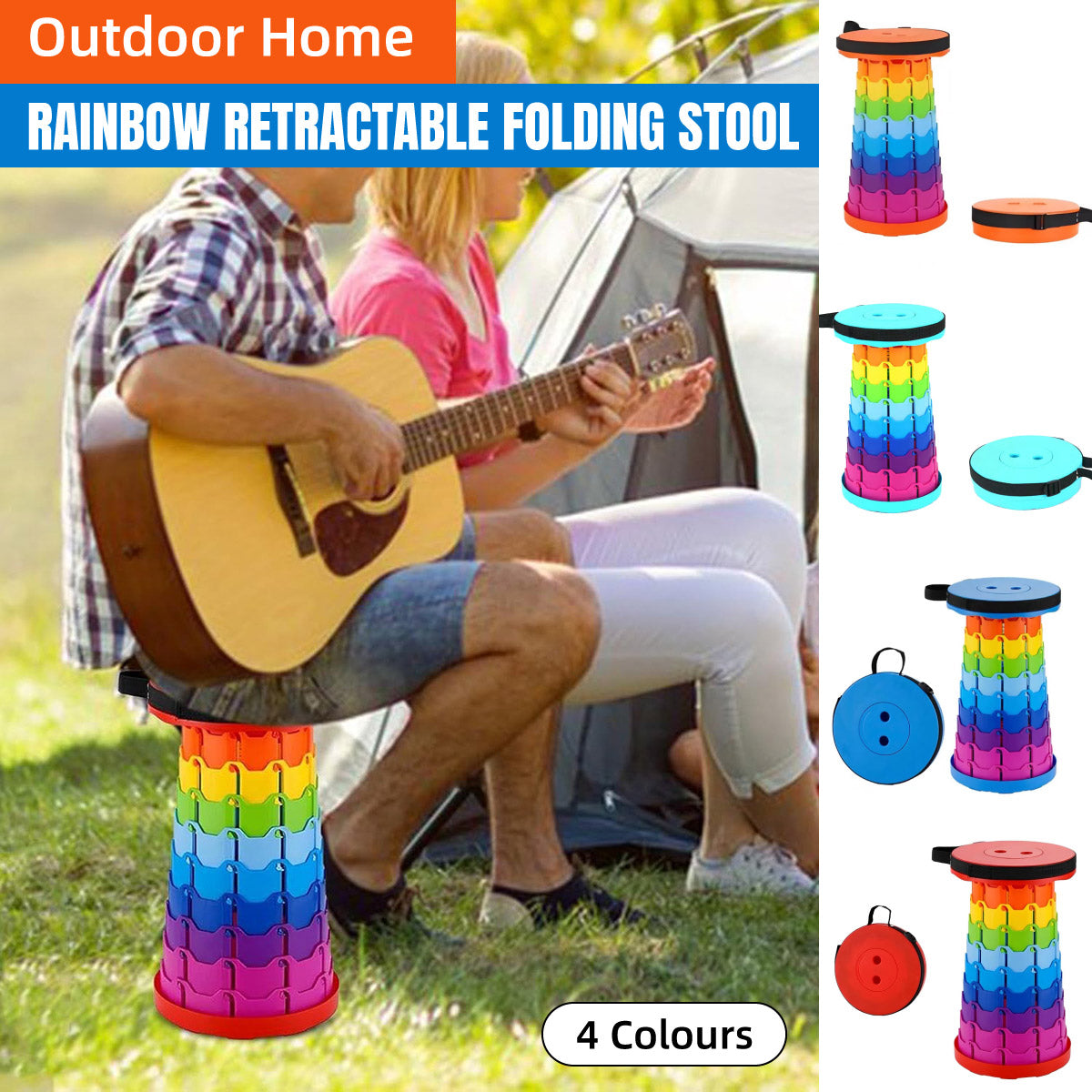 V528-STOOL-RAINBOW-BLUE-375155-202509301254-00 Rainbow Telescopic Folding Stool Thickened Travel Outdoor Seat for Camping - Blue - Image 1