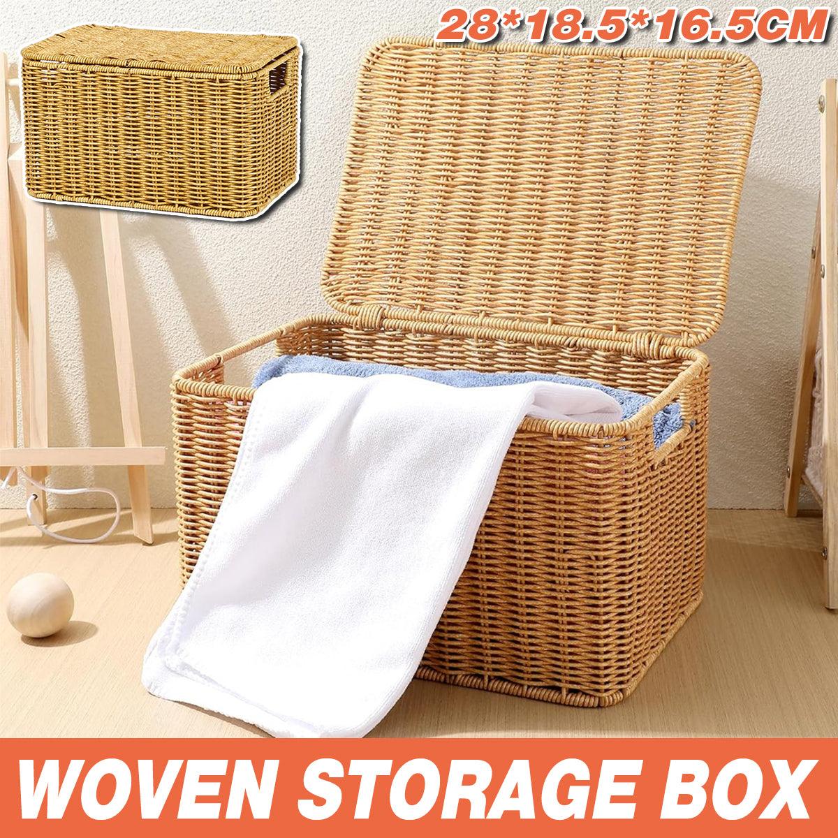 V528-STORAGE-BASKET-S-917450-202509251611-00 Storage Box Bedroom Organizer Faux Rattan Woven Basket with Lid Home - Image 1