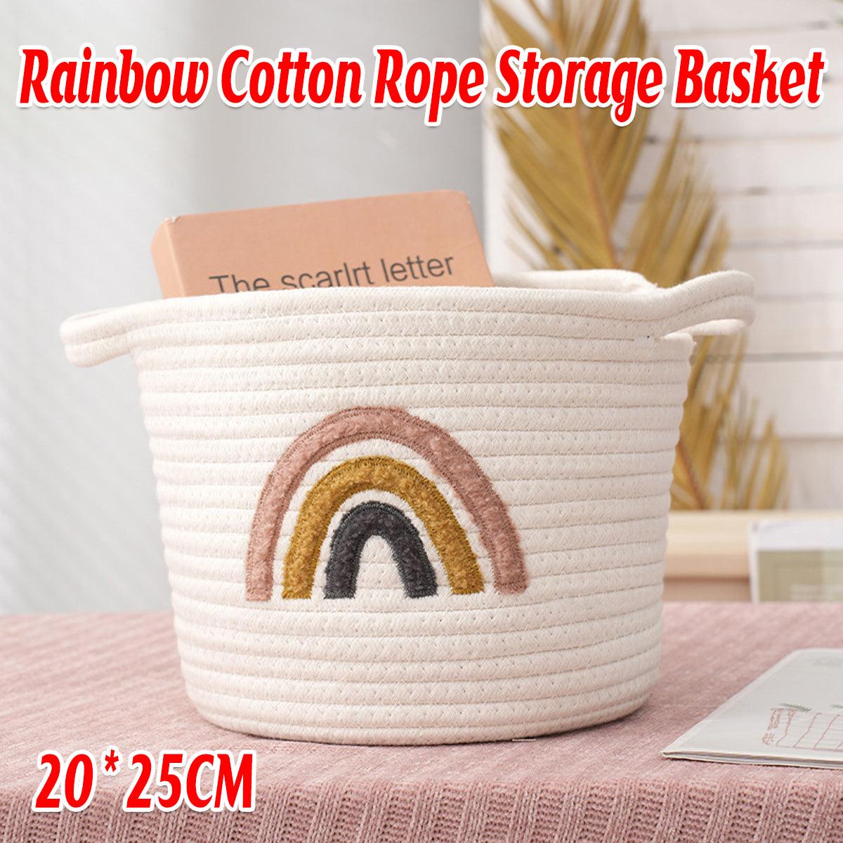 V528-STORAGE-WHITE-823046-202509291836-00 Rainbow Cotton Rope Storage Basket Handheld Desktop Organizer Large Basket - Image 1