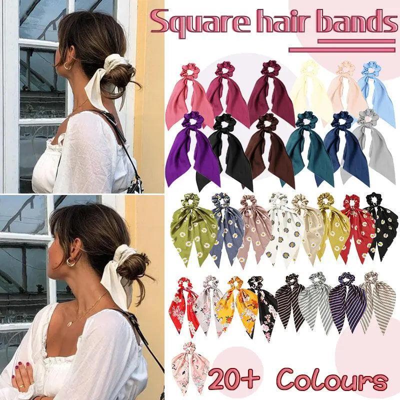 V528-STREAMER-04-56178-202509302200-00 Chiffon Ponytail Scarf Bow Elastic Hair Rope Tie Scrunchies Ribbon Hair Bands - Pink - Image 1