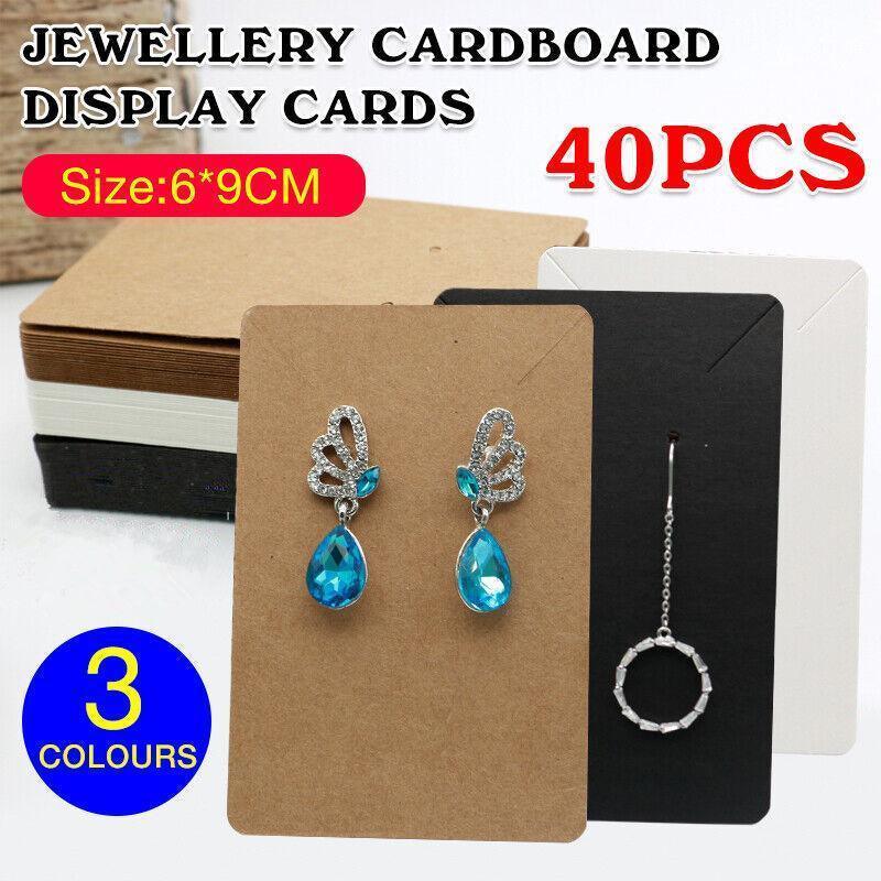 V528-STUDLINGCARD-BLACK-26458-202510011227-00 40pcs Jewellery Display Cards Necklace Earring Holder Kraft Paper 6x9cm - Black - Image 1