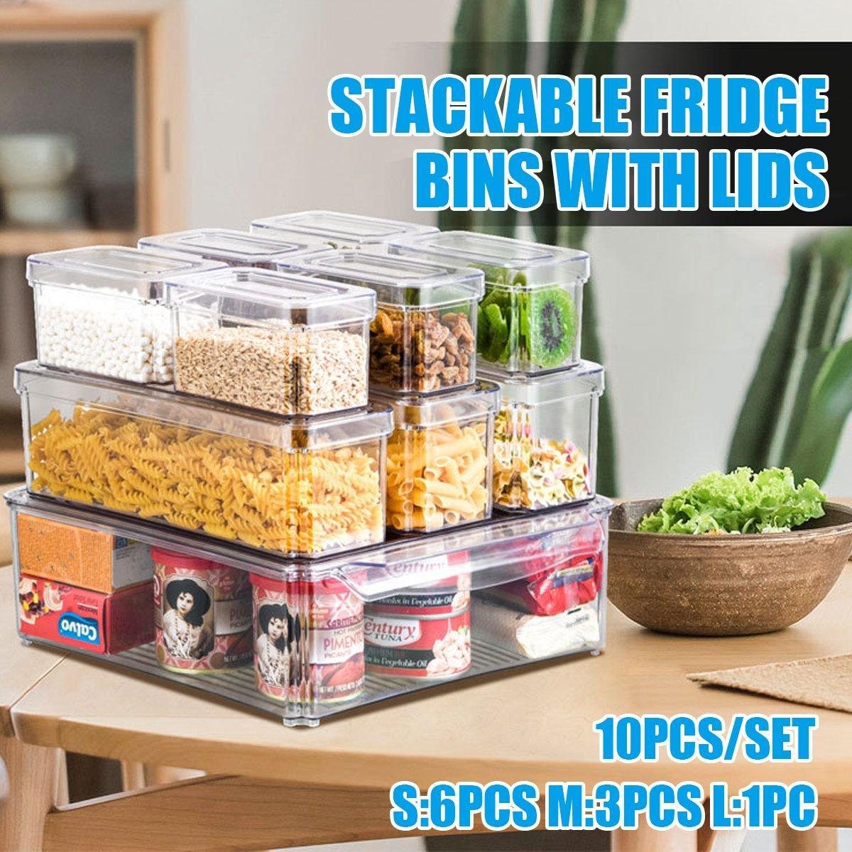 V528-TEN-KITCHEN-CRISPER-BOXES-228185-202509291709-00 10PCS Clear PET Refrigerator Storage Box Food Grade Fruit Freezer Organizer Set - Image 1