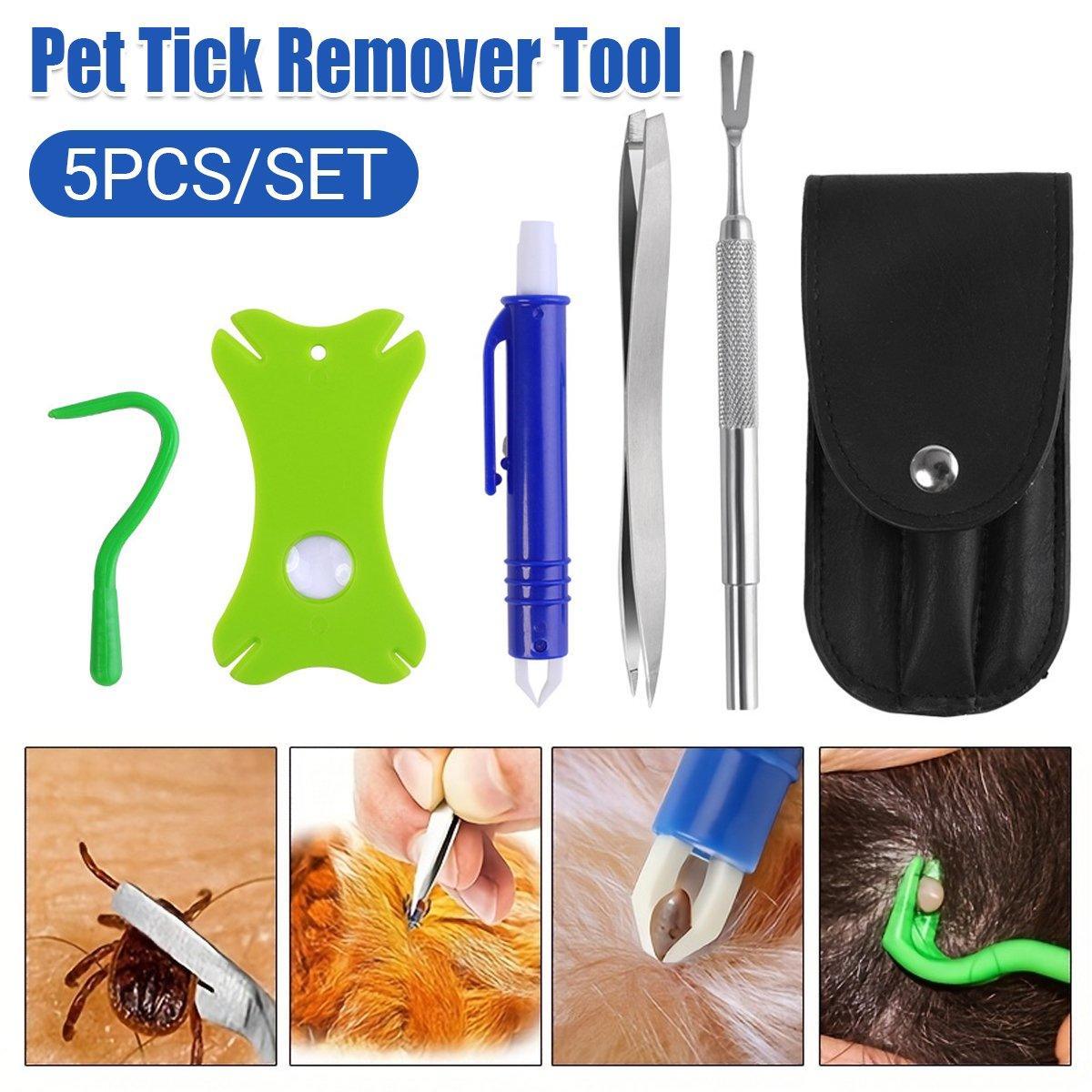 V528-TICK-HOLDER-5PCS-136343-202509291718-00 5PCS Pet Flea Tick Removal Tool Set Dog Cat Lice Fork Tweezers Kit Silver Hook - Image 1