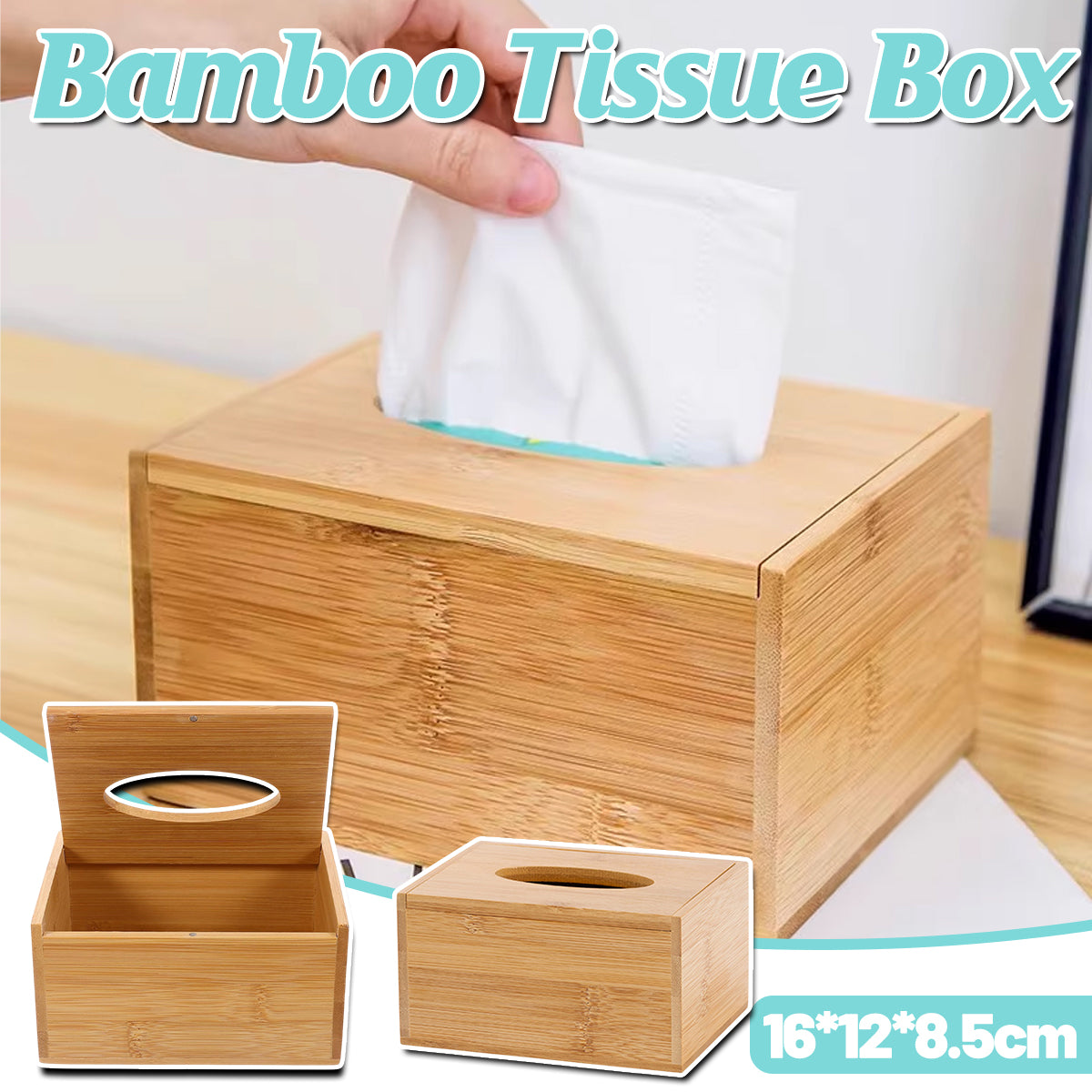 V528-TISSUE-BOX-M-997908-202509251610-00 Bamboo Tissue Box Wooden Cover Dispenser Holder Storage Case for Home and Office - Image 1