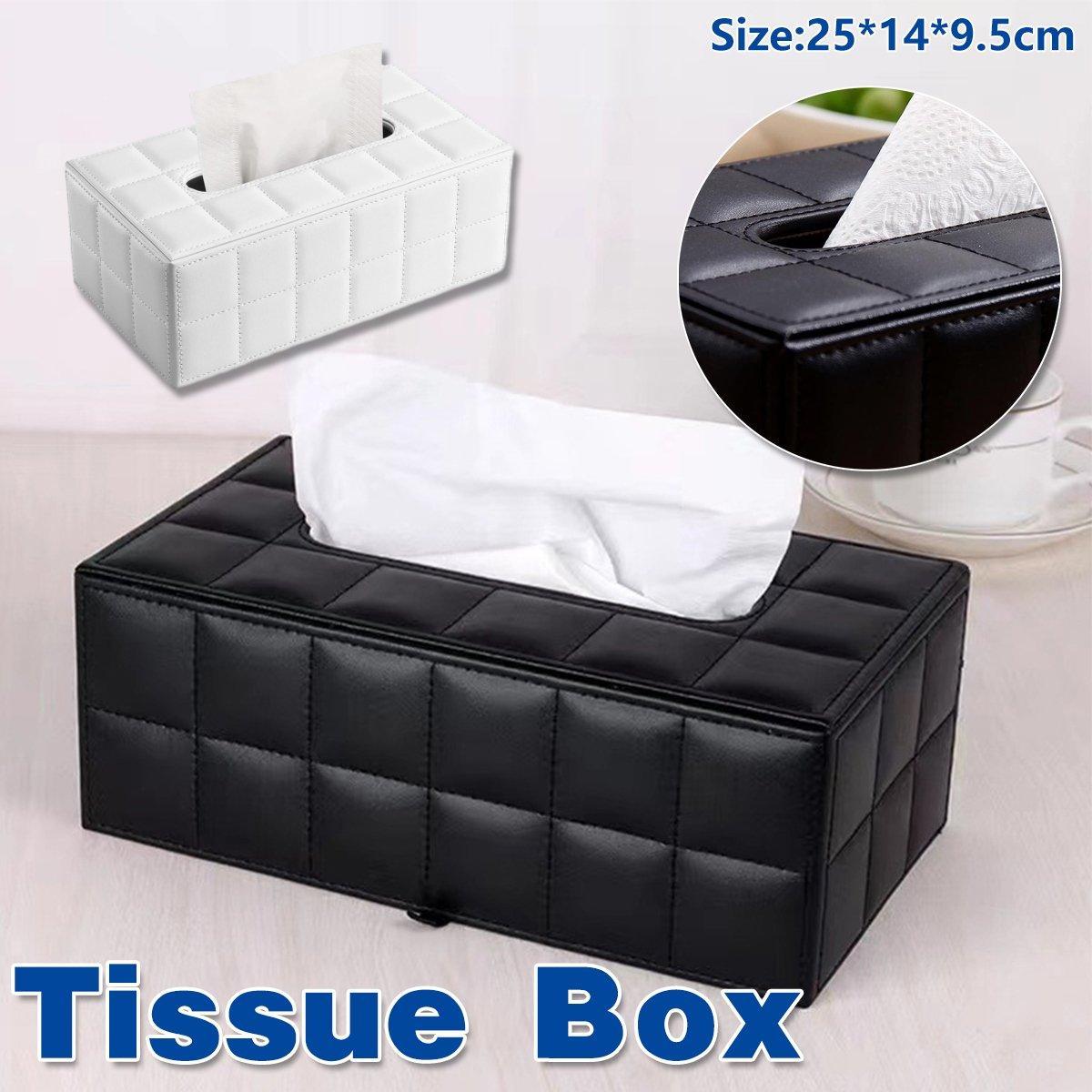 V528-TISSUE-BOX-WHITE-554829-202510010754-00 Leather Tissue Box Holder Rectangular Tissue Dispenser for Living Room Home - White - Image 1