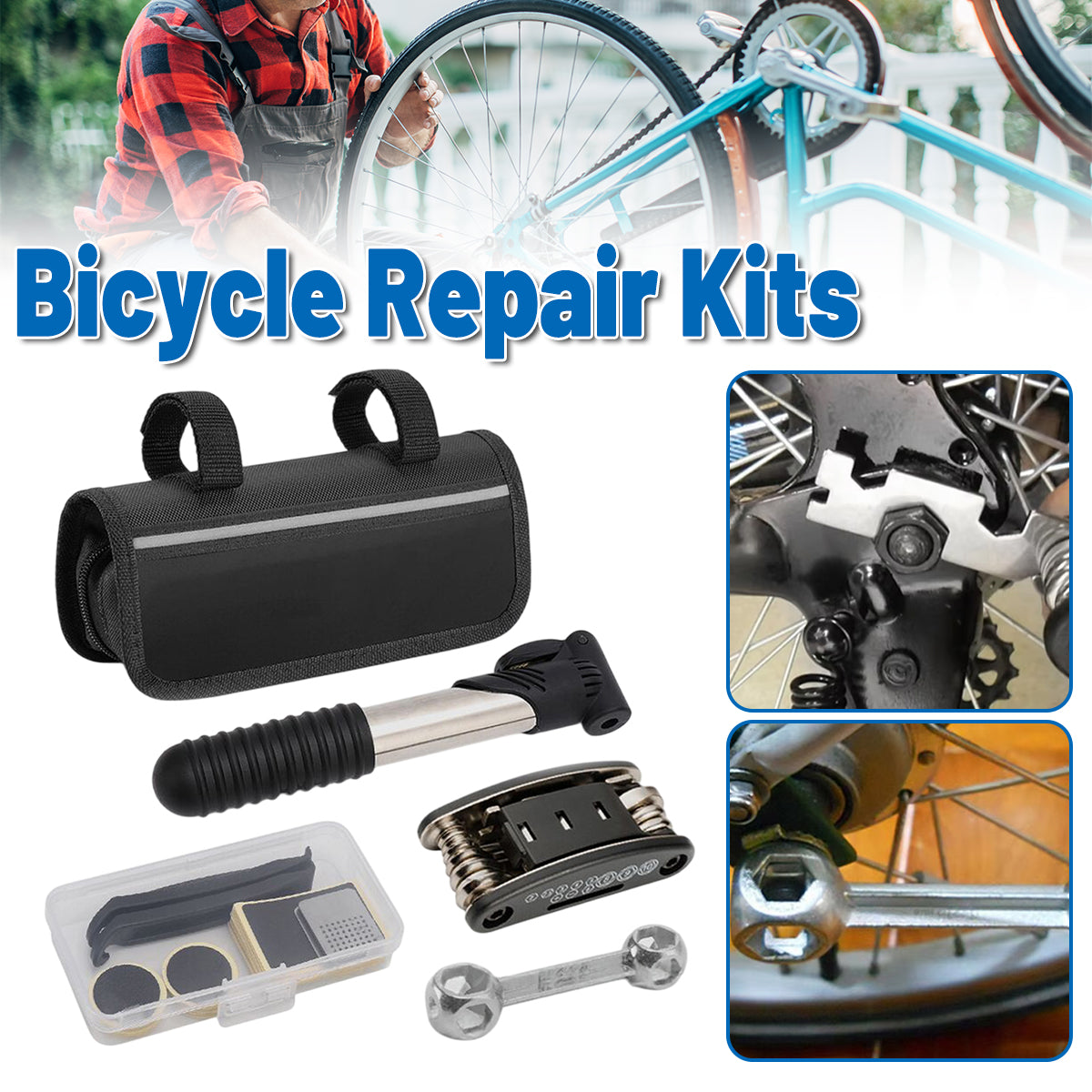 V528-TOOLKIT-514117-202509251111-00 Bicycle Repair Kit with Tire Levers Patch Kit Pump Multi Tool for Mountain Bike - Image 1