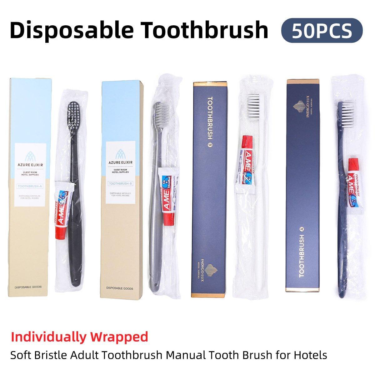 V528-TOOTHBRUSH-B-50PCS-369567-202510010809-00 Star Hotel Toiletries Toothbrush and Toothpaste Set for Guesthouse Travel Use - B - Image 1
