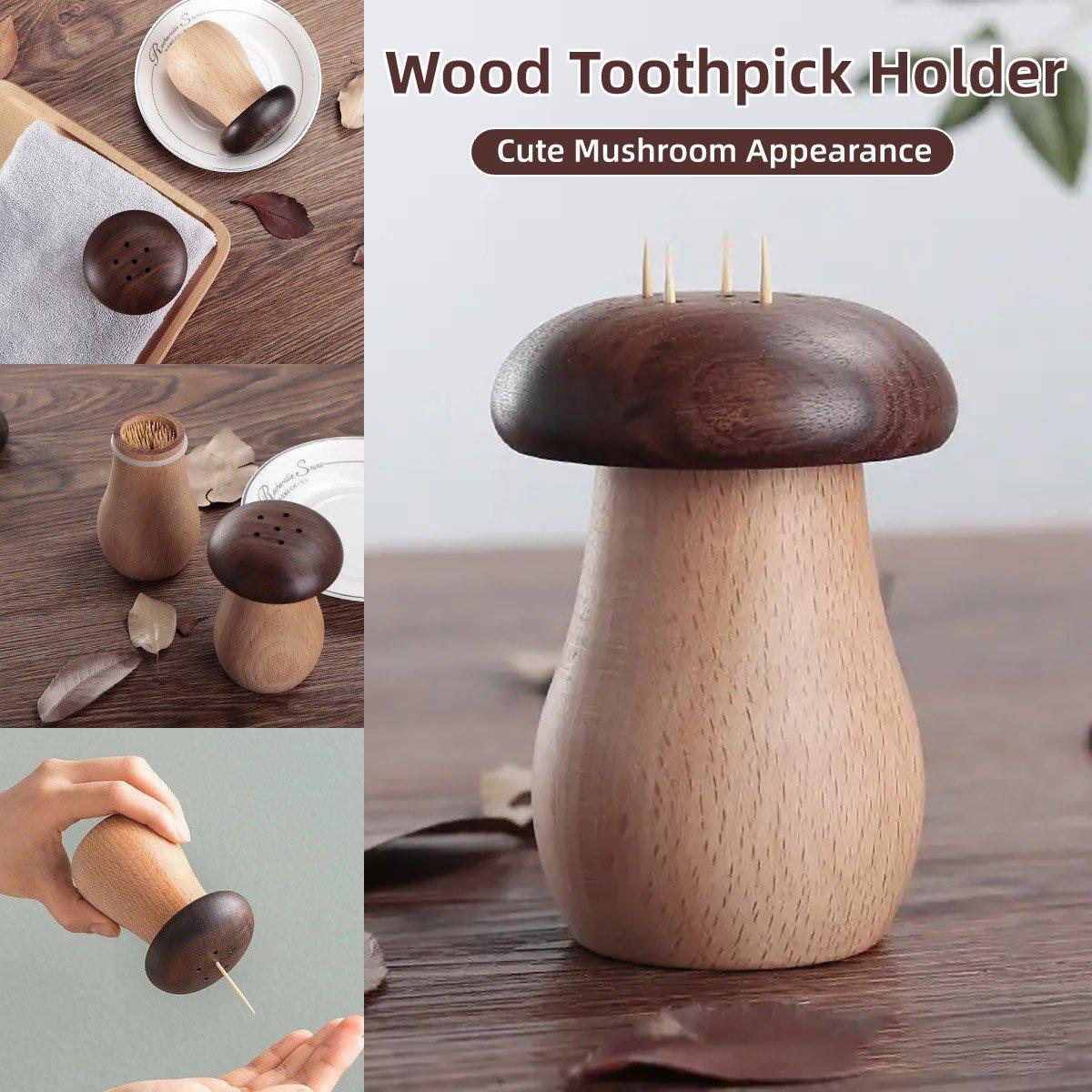 V528-TOOTHPICK-BOX-431527-202509291818-00 Solid Wood Toothpick Holder Black Walnut Beech Cute Mushroom Toothpick Box - Image 1