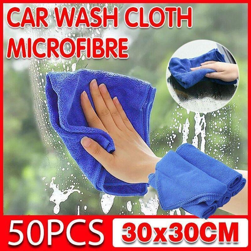 V528-TOWEL-50PCS-30-30CM-59209-202509250946-00 50PCS Blue Microfibre Car Cleaning Cloths 30x30cm Wash Dry Polish Towel Set - Image 1