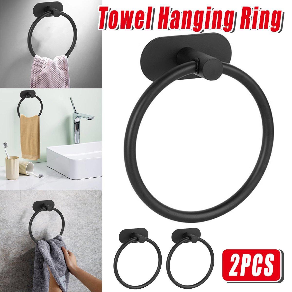 V528-TOWEL-RING-ROUND-BLACK-2PCS-981458-202509251053-00 2PCS Black Nonperforated Stainless Steel Bathroom Toilet Hanging Oval Towel Ring - Image 1