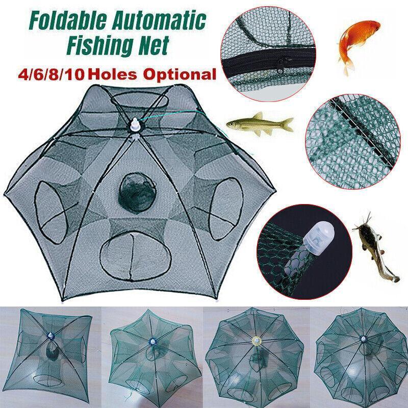 V528-TRAPNET-10HOLE-124791-202510011018-00 Large Fishing Net Fish Crab Yabbie Trap Minnow Crawfish Shrimp Cage Net Foldable - 10 Side 10 Holes - Image 1
