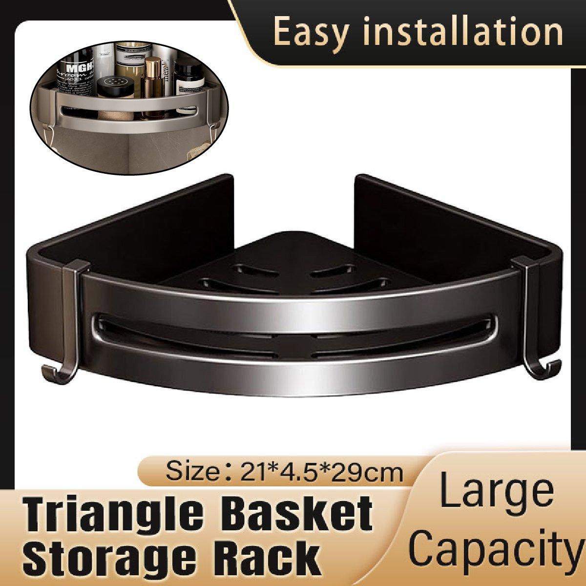 V528-TRIANGLE-BASKET-SINGLE-977017-202509251320-00 Single Tier Triangle Bathroom Shower Shelf Organizer Rack Wall Mounted Storage - Image 1