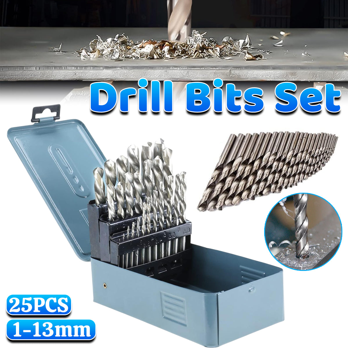 V528-TWIST-DIAMOND-393051-202509251241-00 Drill Bits Set Metric Metal Twist High Speed HSS Steel Case 25pcs Coated Tool - Image 1