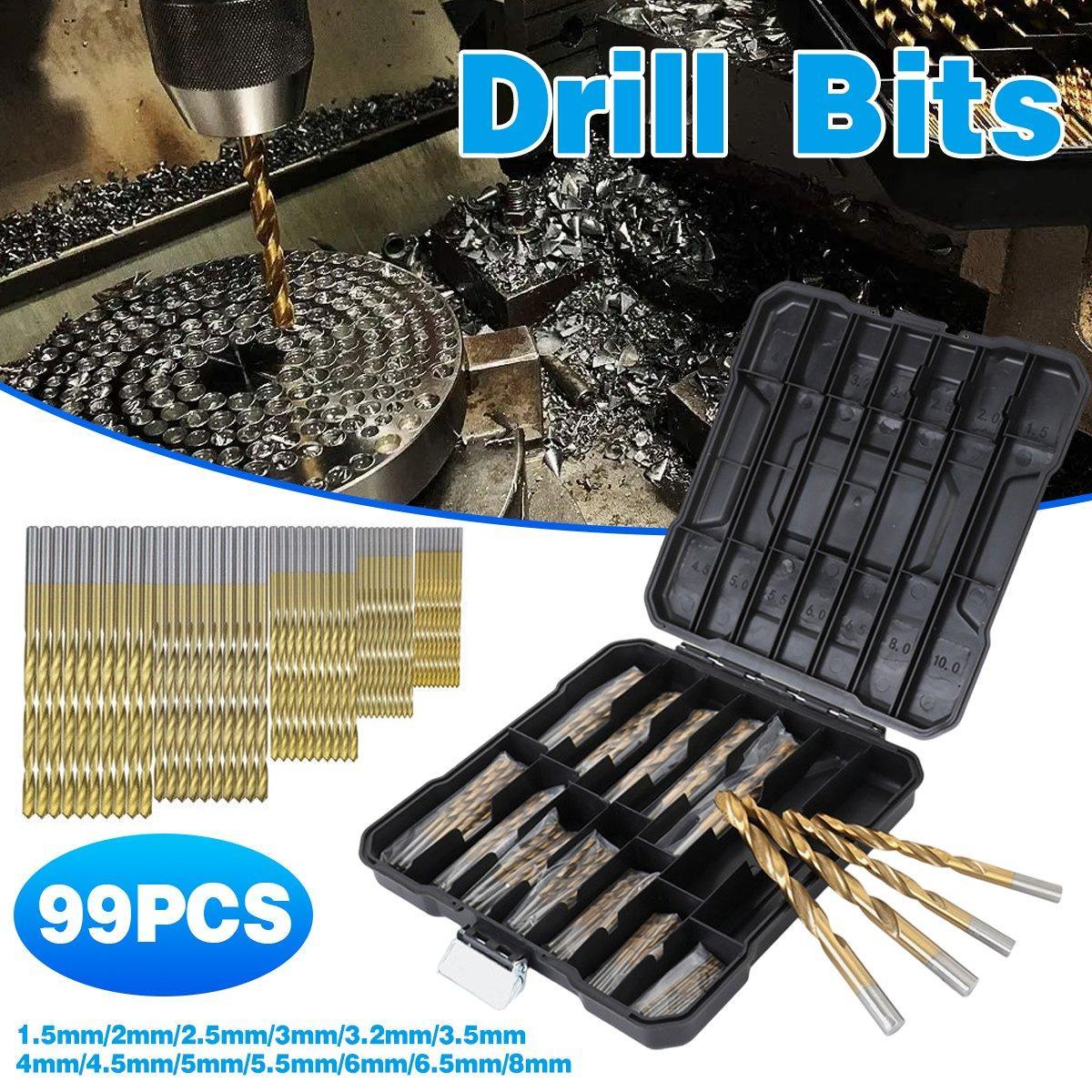 V528-TWIST-DRILL-99PCS-389496-202509291755-00 99X HSS Titanium Drill Bit Tool Set 1.5-8mm Twist Drill For Wood Metal Grooving - Image 1