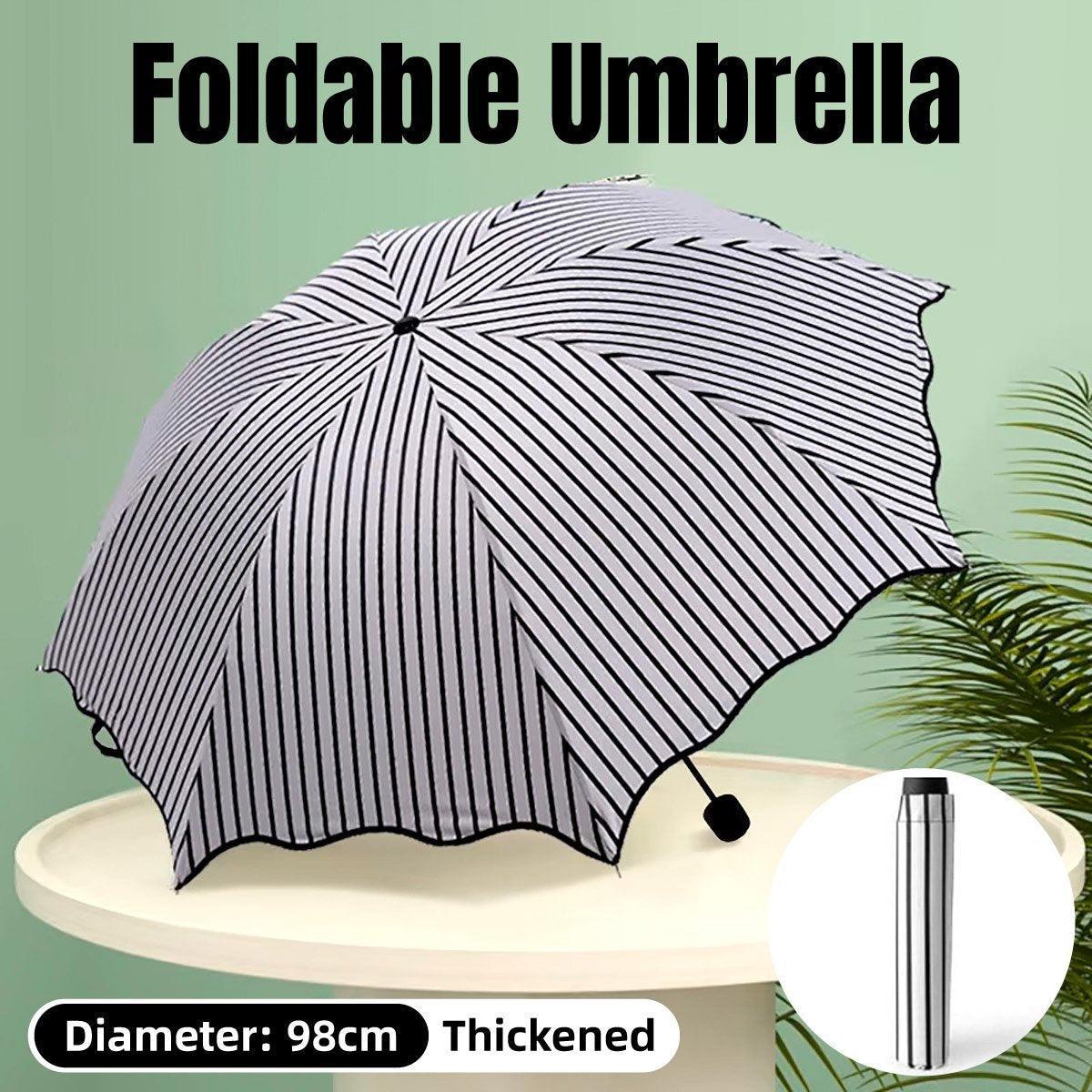 V528-UMBRELLA-STRIPE-62969-202509291501-00 Stripe Sun Umbrella Rainy Folding Umbrella Women Sunscreen Black Rubber Sunshade - Image 1