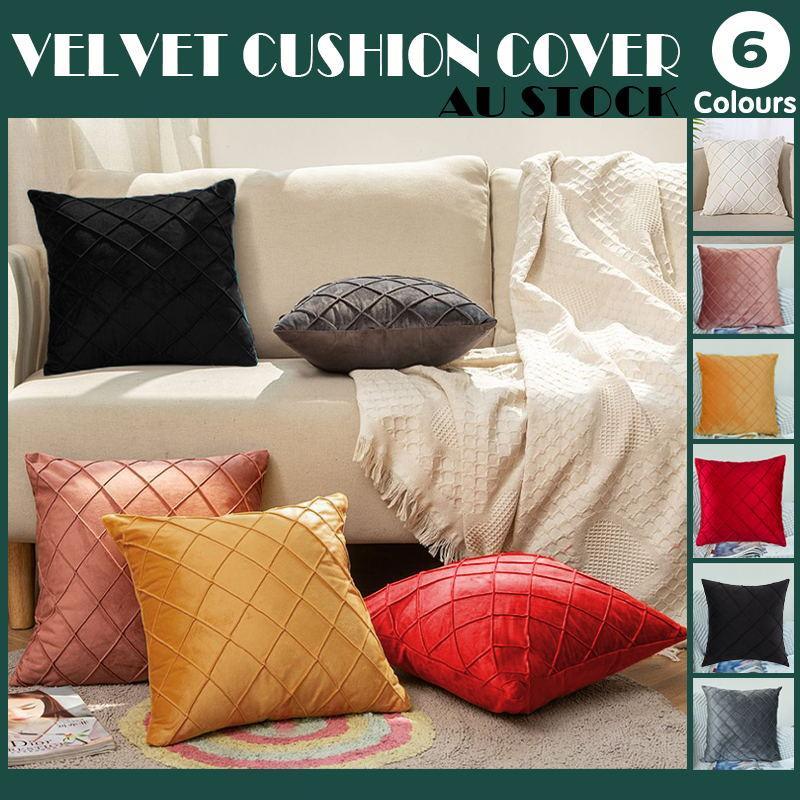 V528-VELVETCUSHIONCOVER-PINK-375392-202510010718-00 Velvet Cushion Cover Pleated Checked Plaid Plush Decorative Lounge Cushion Cover - Pink - Image 1