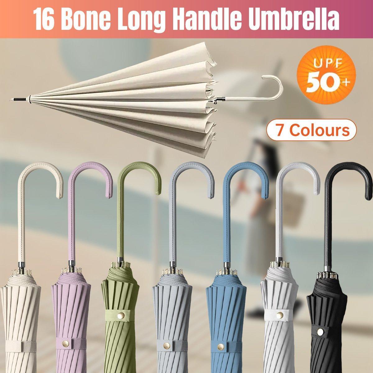 V528-W-UMBRELLA-WHITE-593194-202509301718-00 Large 16 Bone Automatic Umbrella Unisex Long Handle Dual Use Rain Sun Umbrella - White - Image 1