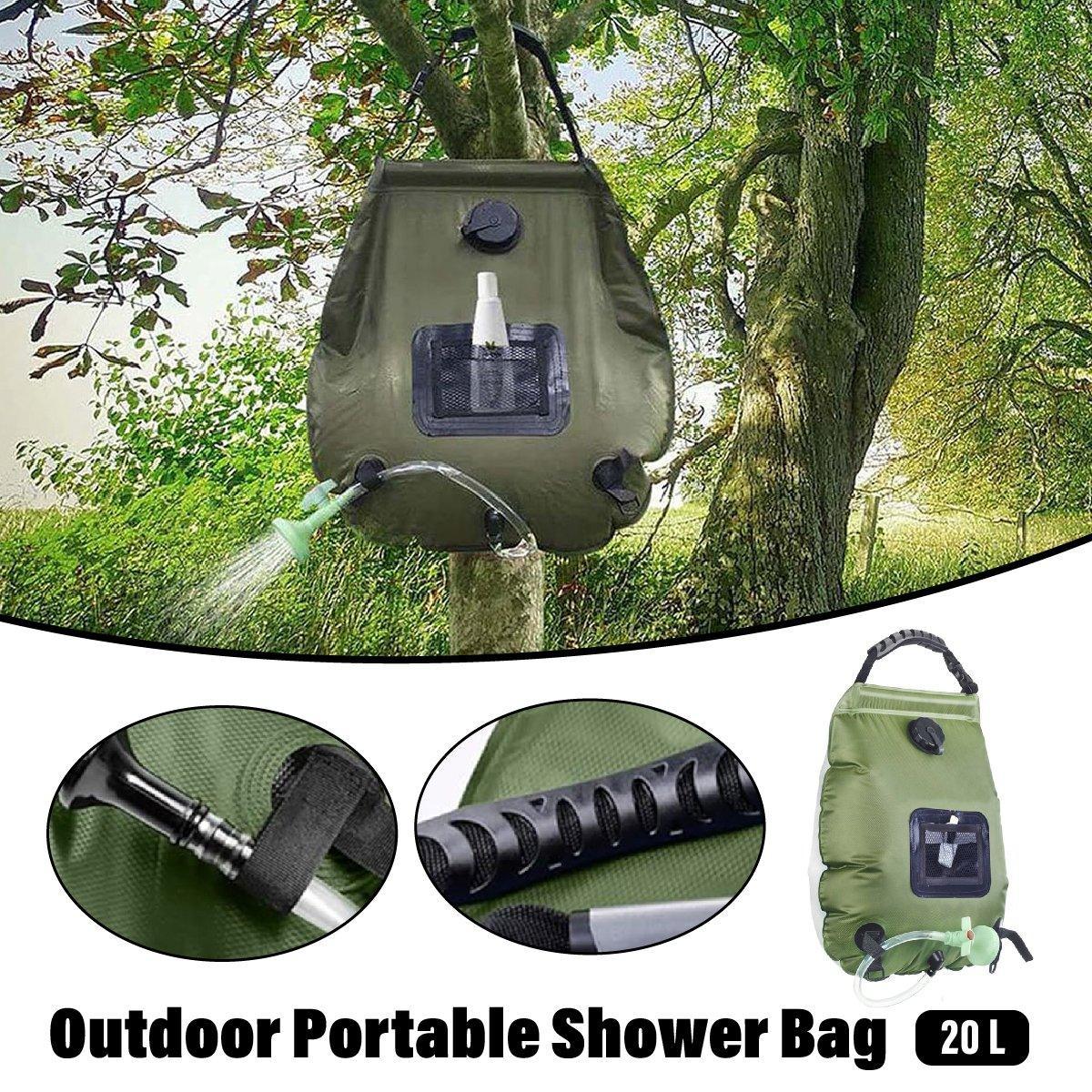 V528-WATER-BAG-20L-GREEN-221684-202509251110-00 20L Camp Shower Bag Solar Heat Water Pipe Portable Camping Hiking Travel Outdoor - Image 1