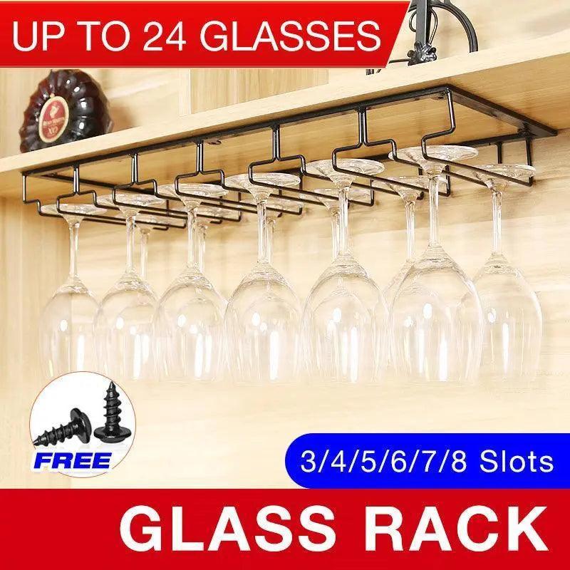 V528-WINEGLASSRACK-7SLOTS-276134-202509301900-00 8/7/6/5/4/3 Slots Wine Glass Rack Holder Hanger Hanging Bar Storage Drying Rack - 7 Slots - Image 1