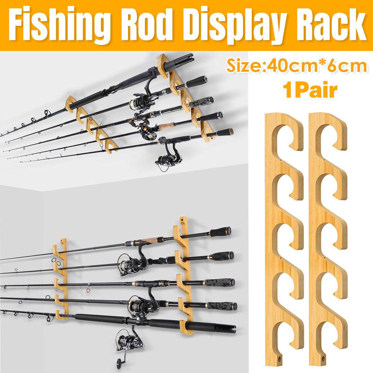 V528-WOOD-FISHING-ROD-1PAIR-508635-202509251110-00 1Pair Bamboo Fishing Rod Holder Wall Mounted Wooden Storage Rack Stand Organizer - Image 1