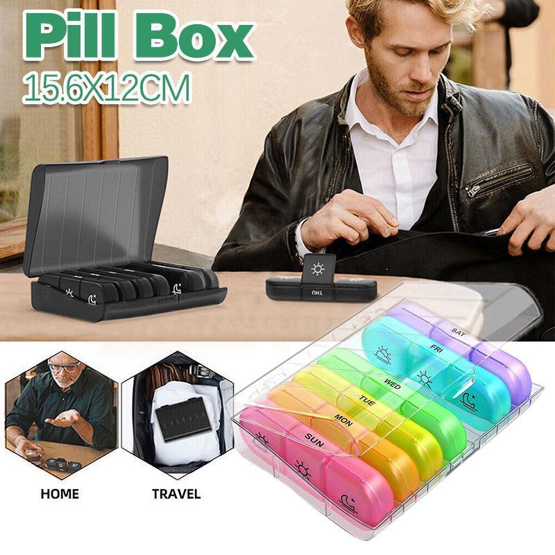 V528-XJ00483-BLACK-825464-202510010409-00 7 Day Medicine Organizer Pill Box Tablet Daily Case Weekly Dispenser Container - Black - Image 1