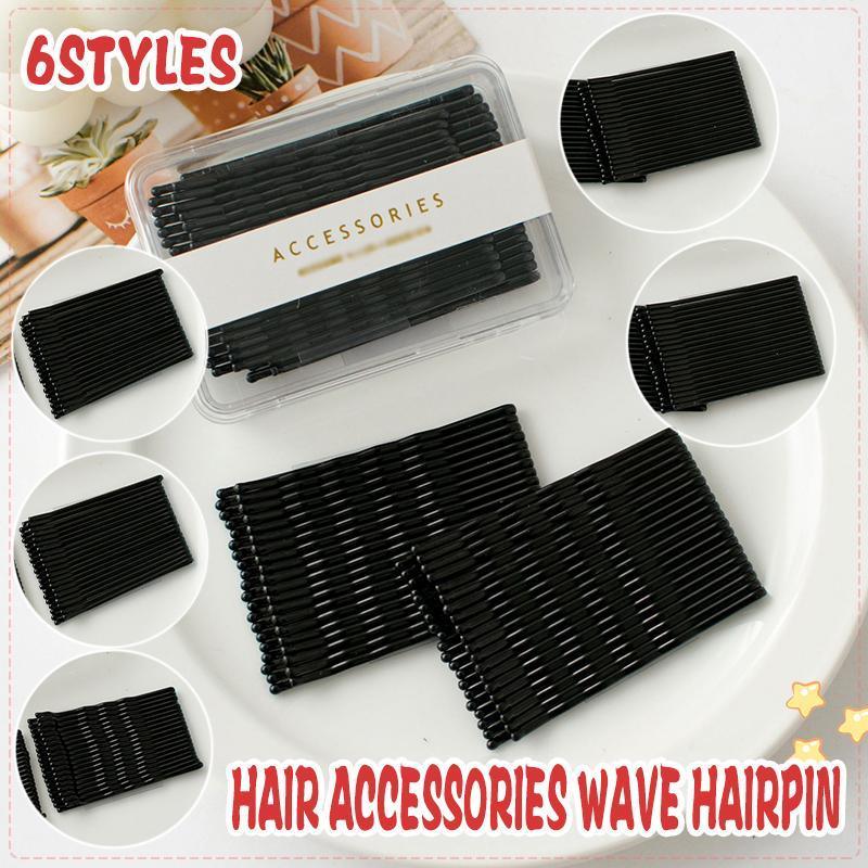 V528-YX-F26587-202510010009-00 40 PCS Short Black Waved Hair Pins Bobby Pins Grips Salon Dance Hair Accessories - Long Flat Clip - Image 1